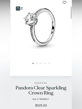 Pandora Silver Ring with Clear Sparkling Crown Stone